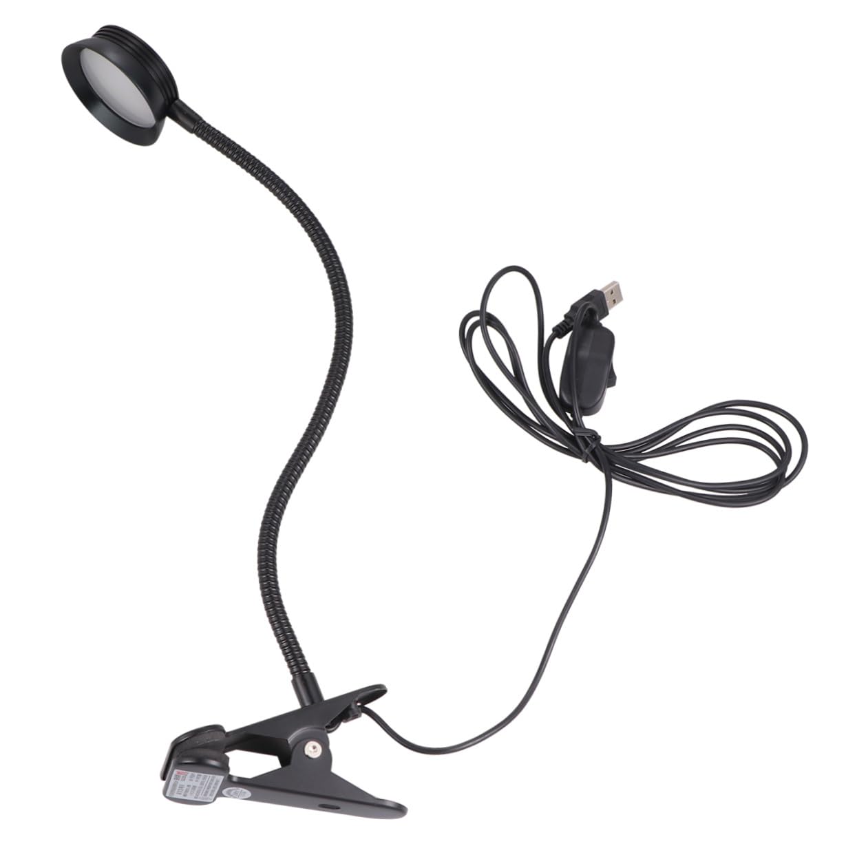 Angoily Lampada da Lettura LED Clip Nera, Regolazione Luminosità a 2 Livelli, Collo Flessibile in Metallo, Cavo USB per Lettura a Letto e Protezione Occhi