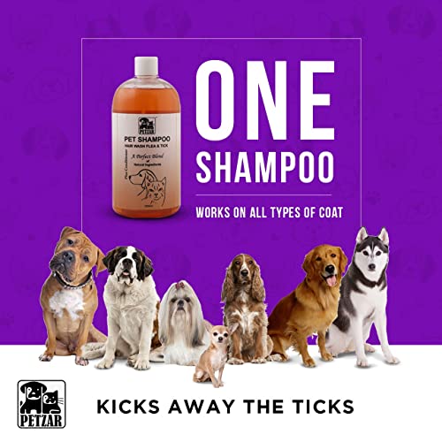 Image of Anti tick and flea Dog & cat Shampoo with Conditioner paraben Free |Contains neem Distillate Clove Oil & Glycerine |Soothe Irritated Itchy Skin |Anti Bacterial and Anti fungal 1 Litre Offer by PETZAR
