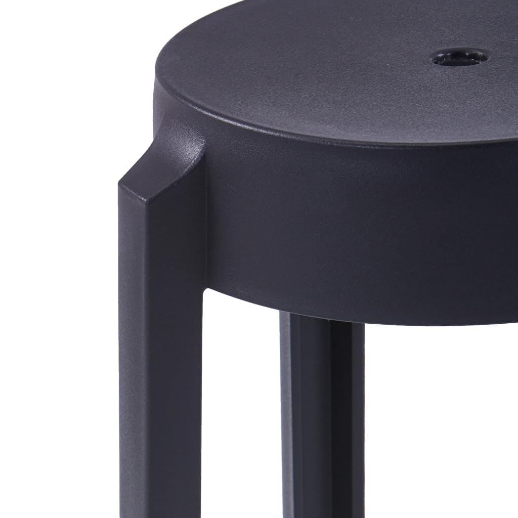 4 taborety do układania w stos, czarne tworzywo sztuczne, 43 x 43 x 45 cm, oszczędność miejsca, do kuchni, ogrodu, na balkon, taras, wytrzymały zestaw mebli