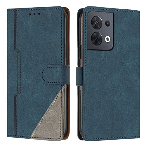 Cover per OPPO Reno 8 5G, Custodia in PU Pelle, Antiurto Libro Portafoglio Protettiva Cover Compatibile con OPPO Reno 8 5G, Blu