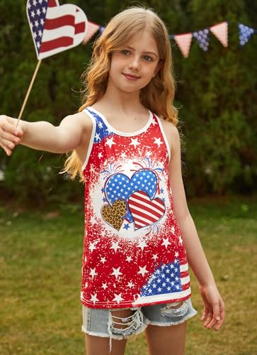Image of 4th of July Girls Flag Tank Top Back Bow Sleeveless Patriotic Holidays T-Shirt 4-14 Years