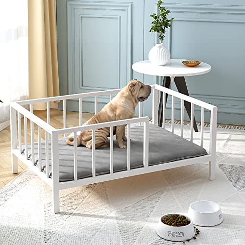 OSCHF Dog Bed with Rails - Elevated Pet Metal Bed Frame with Solid Wood Board and Washable Soft Mat...