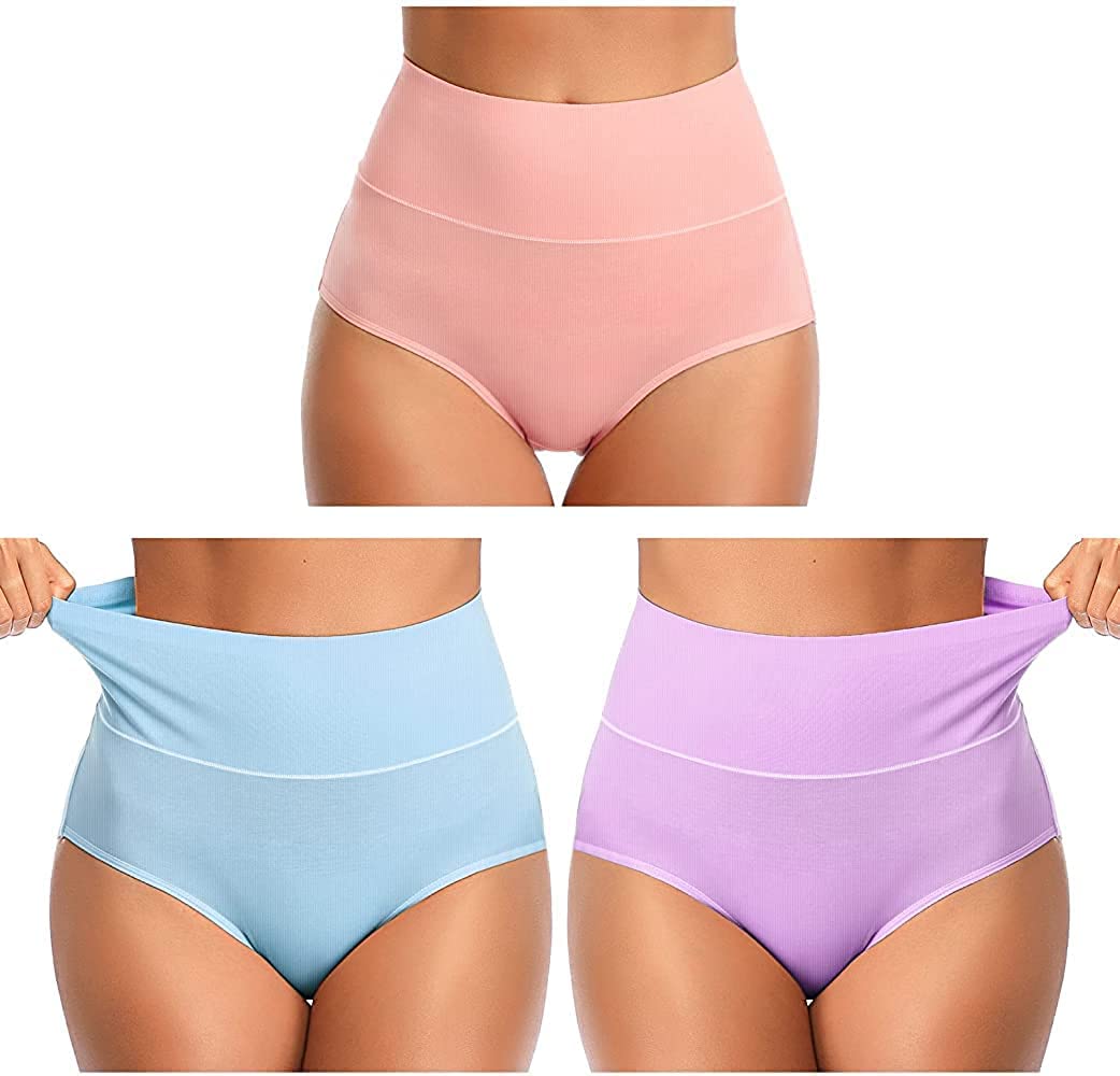 shaperx Womens Underwear,Cotton High Waist Underwear for Women Full Coverage Soft Comfortable Briefs Panty Multipack Plus Size Pack of 3-picture-24