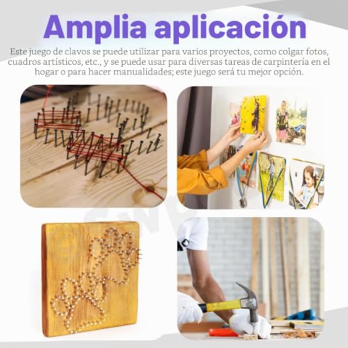 Miniatura 6 de Swpeet Kit De Surtido De 900 Clavos De Ferretería De 4 Tamaños, Clavos Galvanizados Plateados, Clavos Pequeños, Clavos De Alfiler, Clavos De Acabado, Clavos Para Colgar, Clavos De Pared Para Colgar