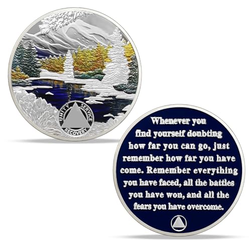 Image of Imasoner 1 Month Sobriety Coin, One Month Sober AA Medallion Chip Token | Mountain Lake Winter Recovery Token with Inspirational Quote, Alcoholics Anonymous Sobriety Milestone Gift for Men & Women