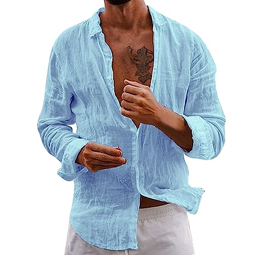 Chemises lin slim pour homme modèles boutonnés décontractés manches longues été