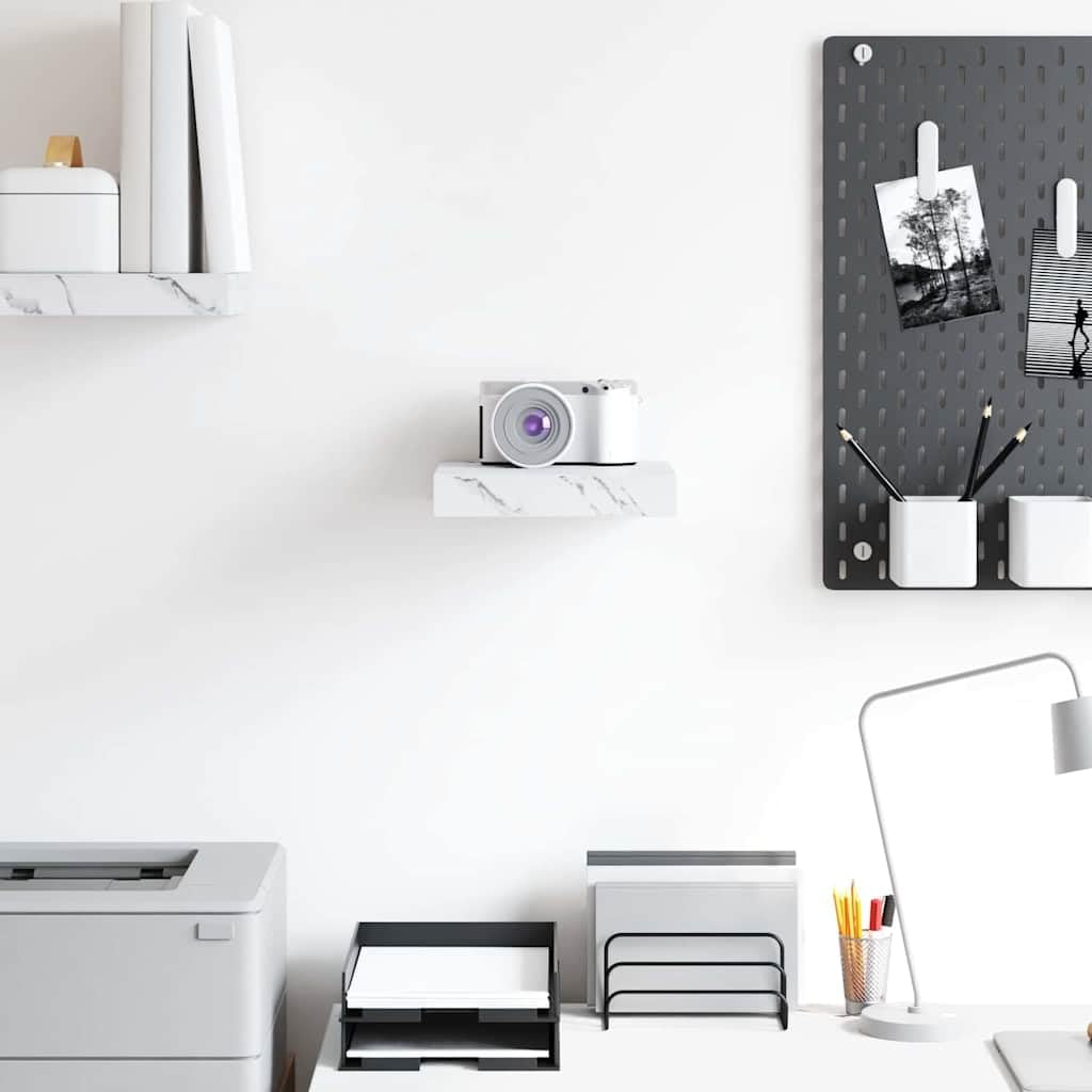 Mensola da parete in marmo bianco, 23 x 23,5 x 3,8 cm, supporto da parete in legno e metallo, decorazione per soggiorno, camera da letto, cucina, bagno, corridoio, ufficio