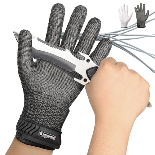 Schwer Gants de protection anti-coupures ultime niveau A9/F, gants renforcés en acier inoxydable, gants résistants aux coupures, pour bouchers, démontage de viande, ouverture d'huîtres, coupe-légumes