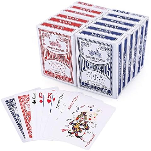LotFancy 12X Spielkarten Pokerkarten Playing Cards, Poker Kartendeck Profi Standard für Texas Holdem Poker, Blackjack, Euchre (blau und rot) Cover