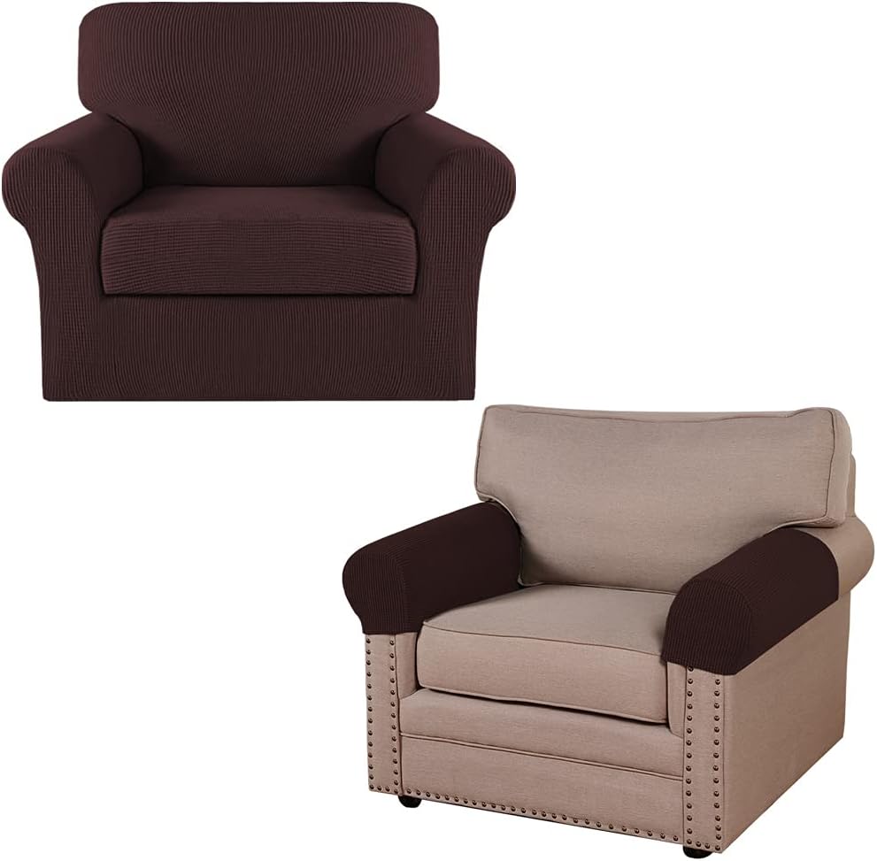 Turquoize 2 Piece Stretch Chair Covers Bundle Set of 2 Stretch Armrest Covers, Brown : Office Products