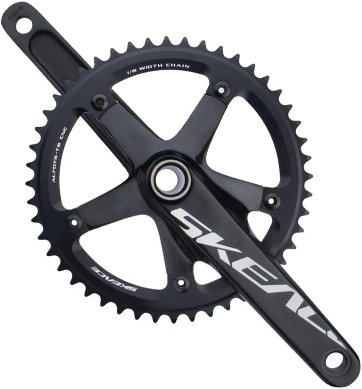 BOLANY 165mm Bike Cranksets 144BCD Lightweight Aluminium Alloy Single Speed Round Chainring Fit for Track Bicycle Fixed Gear Bike Crankset with Bottom (48T/49T)