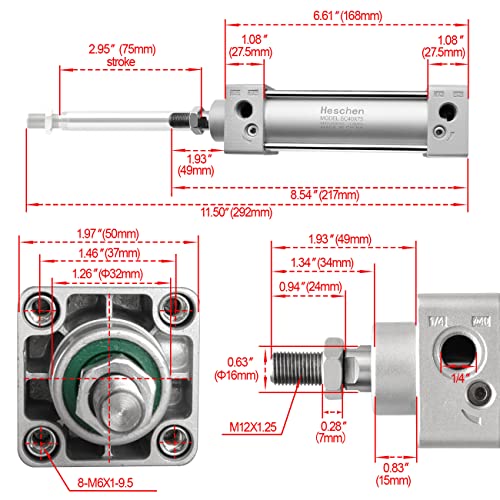 Vérin pneumatique Heschen SC 40-75 double effet pour automatisation industrielle