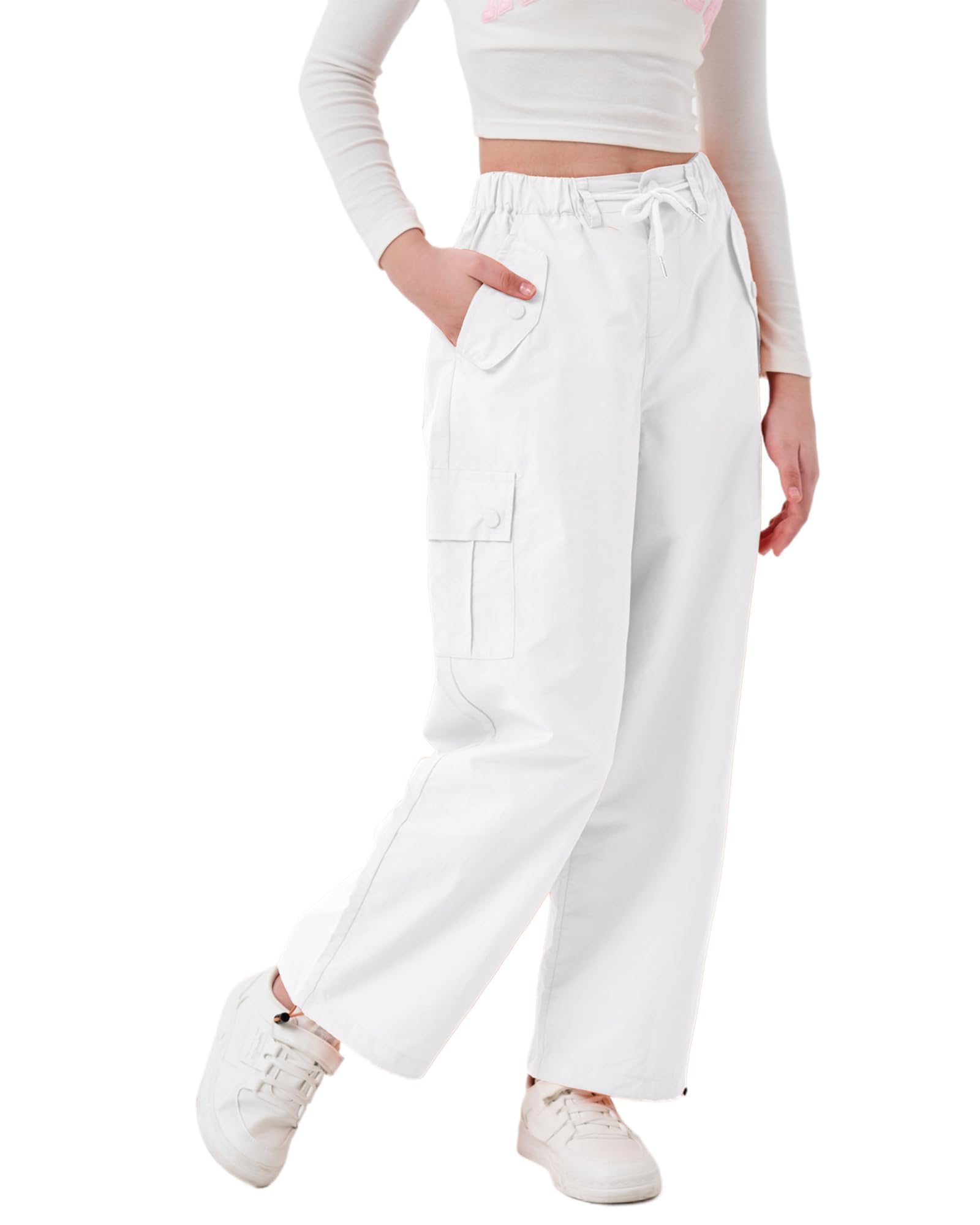 Rolanko Pantalon Cargo Parachute Baggy pour Filles, Pantalon de Jogging Vintage Y2K avec Taille Élastique Ajustable pour Enfants