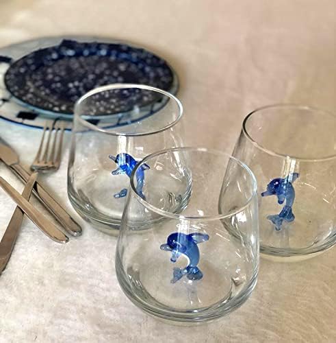 Miniatura 4 de Taza de vidrio 3D con bonita figura de animal en el interior, figura de delfín de vidrio soplado a mano, vaso sin tallo, 12 onzas (delfin)
