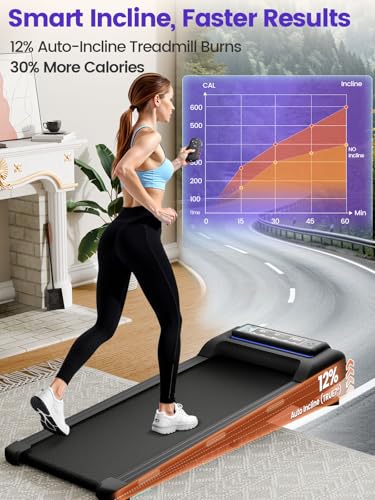 Image of Jackfield Walking Pad Treadmill with 12% Auto Incline, 3.5 HP Portable Running Machine with Triple Shock Absorptiojn, 450 lbs Capacity Under Desk Treadmill for Home Office