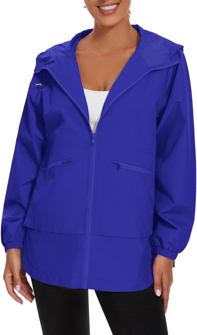 PESION Womens Waterproof Raincoat Lightweight Rain Jacket Trench Coat Hooded Windbreaker With Pockets for Outdoor image 3