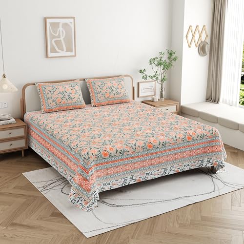 CLOTHOLOGY Skin Friendly bedsheet Double Size Bed Cotton bedsheets for Double Size Bed, 1 Double Size bedsheet Cotton with Pillow Cover Set of 2 | 240 TC Soft Bed Sheet Double Size