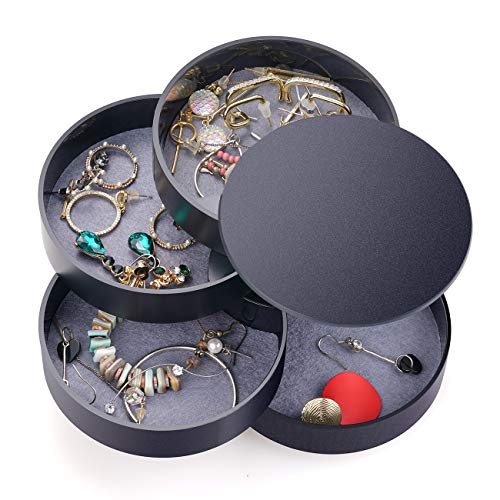 Jewelry Organizer Box for Women Girls Gift Ideas, 4-Layer Travel Jewelry box, Tray 360°Rotating Showcase