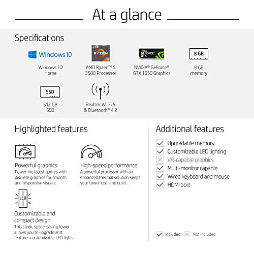 Hp Pavilion Gaming Desktop Computer, Amd Ryzen 5 3500 Processor, Nvidia Geforce Gtx 1650 4 Gb, 8 Gb Ram, 512 Gb Ssd, Windows 10 Home (Tg01-0030, Black) #TOP5