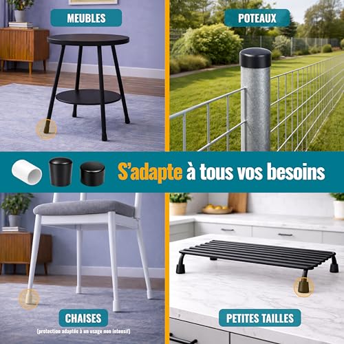 Ajile - Lot de 16 Embouts Pied de Chaise Rond 16 mm - Protection Pied De Chaise Thermoplastique Flexible Noir À Coiffer sur Tube Rond - Anti-Rayure, Anti-Bruit - Mobilier Maison & Pro – vue 4