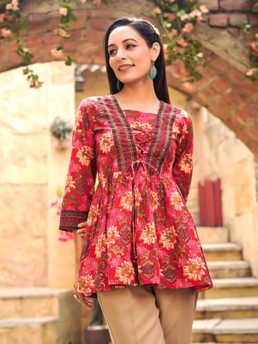 Image of Leriya Fashion Women's Rayon Paisley Printed Tunic Western Tops Short Kurti - Comfortable Everyday Wear & Half Sleeves, Collar Neck (Available in Plus Size)