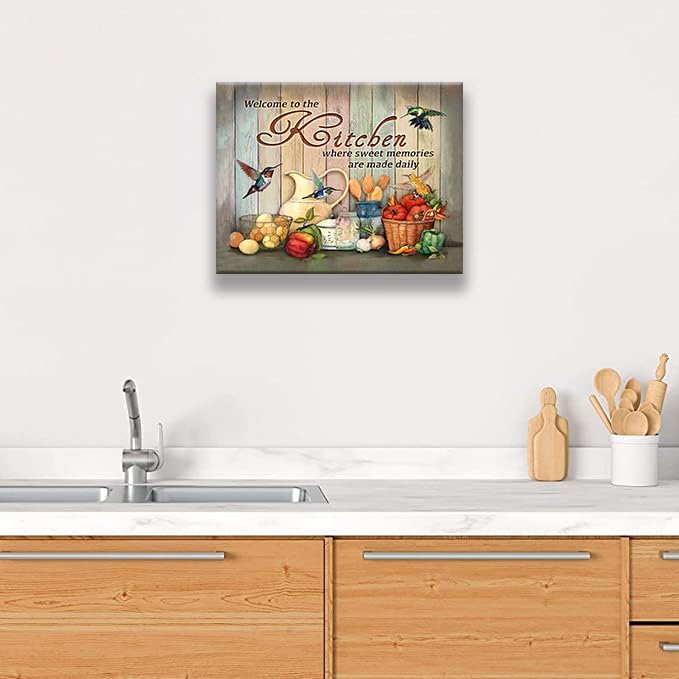 Miniatura 3 de Arte de pared de cocina de granja, colibrí campestre, cuadros de cocina, decoración de pared rústica, verduras, alimentos, lienzos, carteles de