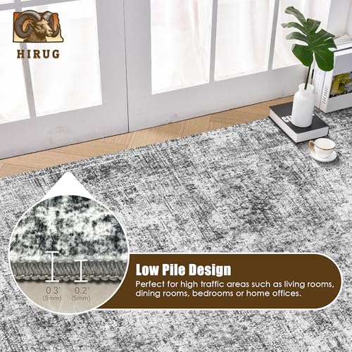 Washable Area Rug 3' x 5 ' Vintage Traditional Persian Mat - Foldable Distressed Non-Slip Machine Washable Carpet for Living Room Bedroom Kitchen Home Decor - Graphite and Mist — view 5