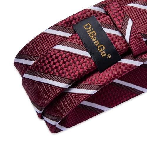 Image of DiBanGu Mens Tie Silk Plaid Striped Necktie and Pocket Square Cufflinks Tie Clip Set with Gift Box Formal Wedding Party