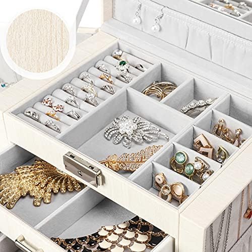 Seelux Jewellery Box, Jewellery Storage Organiser with 3 Drawers, Lockable Boxes with Mirror, Portable Travel Jewellery Case for Rings, Bracelets, Earrings, Necklaces, Gift
