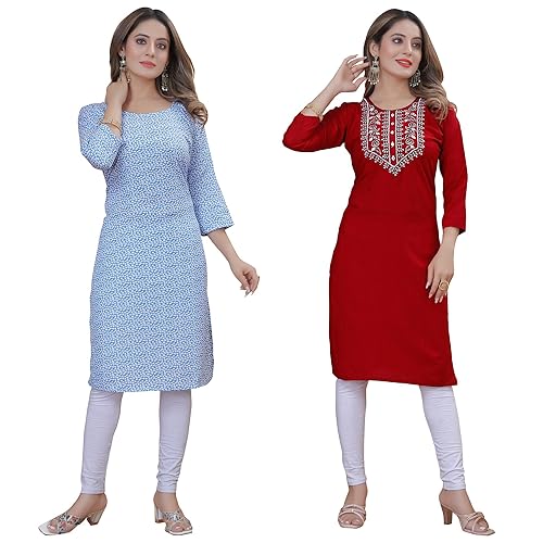 Image of PRAZVIKA Women's Multicolor Fancy Crepe Kurta (Pack of 2)||Kurta for Women
