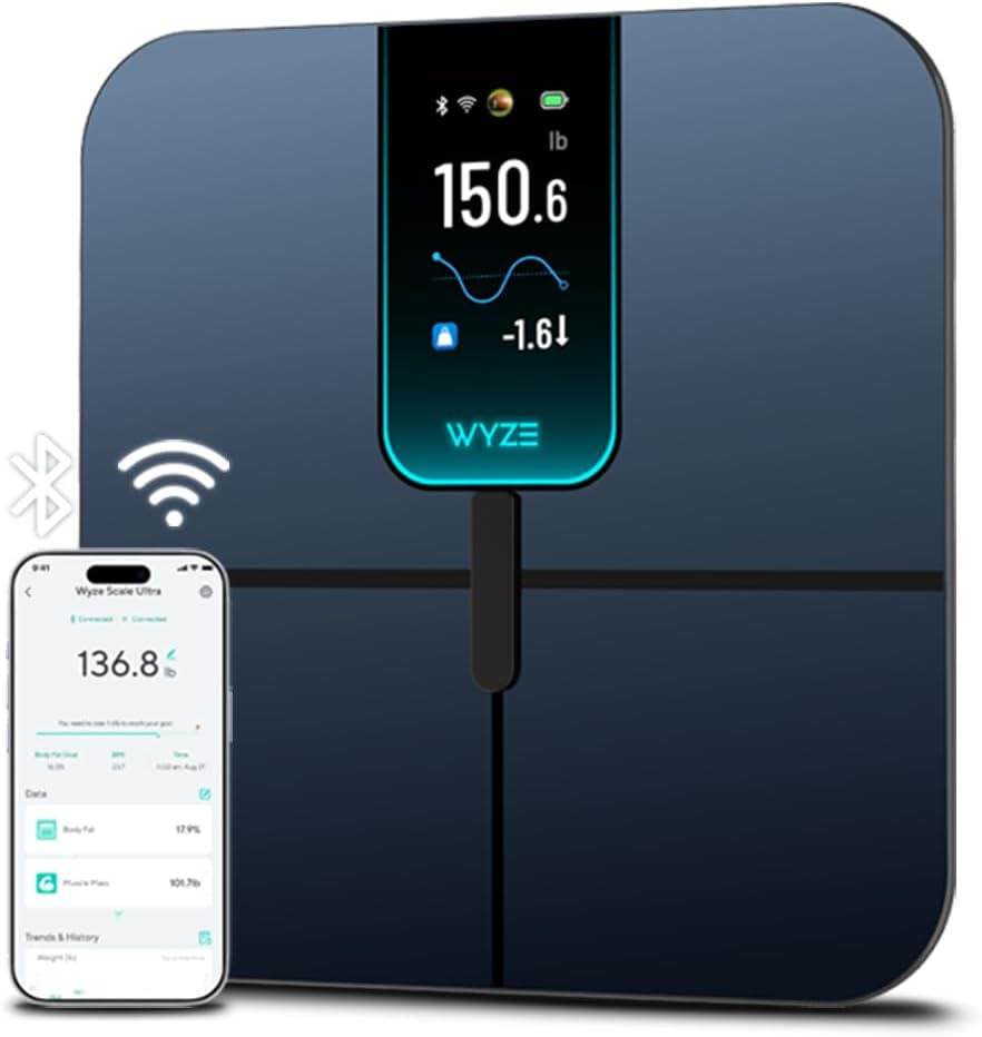 Ultra, Smart Scale with 4.3" Color Display, Digital Bathroom Scale for Body Weight BMI Muscle Mass Composition, Wi-Fi & Bluetooth Body Fat Scale with Heart Rate- Black