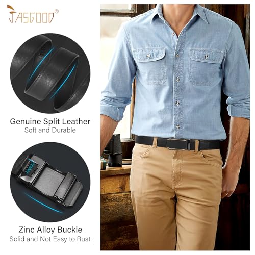 JASGOOD Mens Leather Ratchet Belt Click Slide Automatic Buckle Belt for Pants Dress 1.38inch Width4