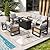 Aoxun Aluminum Patio Furniture Set with Fire Pit Table, 7 Seats Luxury Outdoor Sectional with 6" Olefin Fabric Cushions, Patio Conversation Sets with Waterproof Cover for Backyard, Porch Light Grey