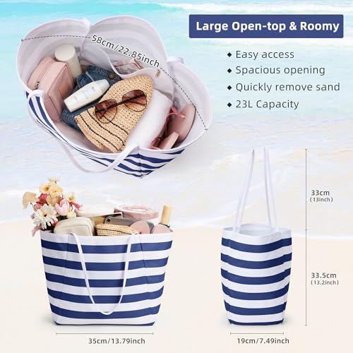 Image of KALIDI Beach Tote Bag Women Large Waterproof Sandproof Shoulder Handbag Packable Grocery Bag Hobo Purse for Picnic Vacation