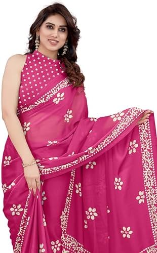 MIRCHI FASHION Saree for Woman Chiffon Batik Printed | Lightweight Daily Wear Women's Office Sari with Blouse Piece (Available in 40 Colours)
