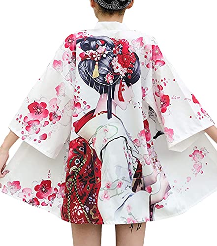 Image of LAI MENG FIVE CATS Women's Floral Print Loose Blouse Japanese Kimono Tops | Puff Sleeve,Cover up Top,Casual Cute Tops,Summer Cardigans 2026