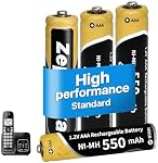 4 Pack 550mAh AAA Ni-MH Rechargeable Batteries for Cordless Phones-1.2V Standard High Capacity Battery, 2000+ Cycles, Pre-Charged & Low Self-Discharge for Cordless Phones,Remote Controls and Toys
