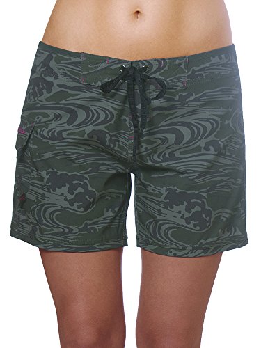 Maui Rippers Women’s 4-Way Stretch 5” Swim Shorts Boardshorts (08, Camo Wave)