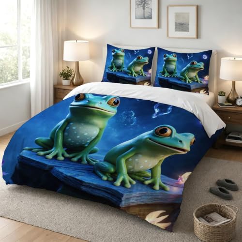 Parure de couette 220x240 grenouille bleue grand confort sans décoloration au lavage