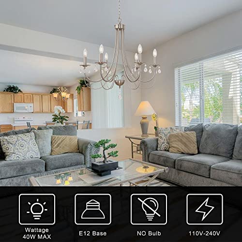 Oulok 6-Light Crystal Candle Chandeliers Modern Ceiling Lighting Fixtures Brushed Nickel Pendant Lights For Living Room Bedroom #TOP5
