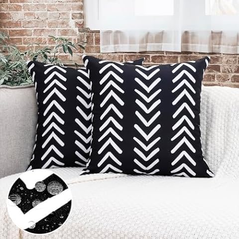 Black Boho Geometric Arrows Outdoor Pillow Covers 18x18 Waterproof Set of 2, Summer Outdoor Decorative Throw Pillows 18 x 18, Porch Decor Pillows Cover