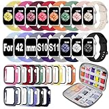 16 Pack Band Compatible with Apple Watch Bands 40mm 41mm 42mm 44mm 45mm 46mm for Women Men, Screen Protector Case Band&Organizer for iWatch Series 11 10 9 8 7 6 5 4 SE（Please select the correct size）