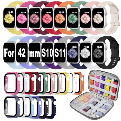 16 Pack Band Compatible with Apple Watch Bands 40mm 41mm 42mm 44mm 45mm 46mm for Women Men, Screen Protector Case Band&Organizer for iWatch Series 11 10 9 8 7 6 5 4 SE（Please select the correct size）