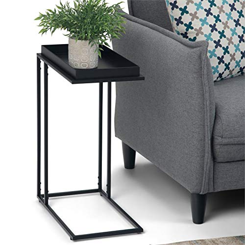 Pemberly Row Small C Table For Sofa Side, Narrow Industrial Side Table For Small Spaces, Rustic Short Table For Living Room, Black Solid Wood Corner Table With Metal Frame For Office #TOP1