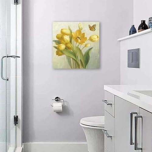 Yellow Flower And Butterfly Canvas Wall Art Yellow Flowers Watercolor Wall Decor Poster Flower Abstract Flower Floral Canvas Prints Yellow Tulip Plants Wall Decor For Home Decor 16X16Inch Noframe #TOP5
