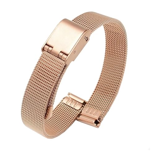 Bracelet de montre en maille milanaise ultra mince or rose pour femme 12mm