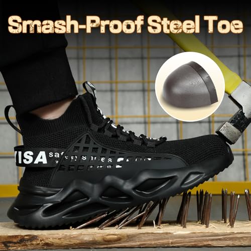 KGJIANDA Sapatos com Biqueira de Aço para Homens e Mulheres, Sapatos de Trabalho para Homens, Tênis