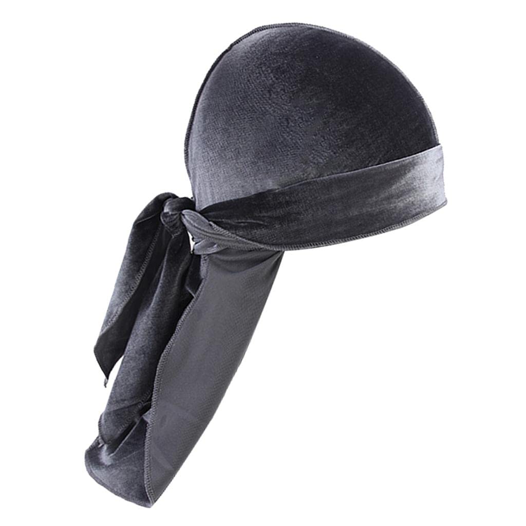 MoxicMen Lady Velvet Bandana Durag Headwear Silk Pirate Cap Wrap Hat Grey