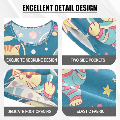 ALAZA Astronaut Cat Kitten Star Space Pajamas Short Sleeve 2 Piece Sleepwear Top and Bottom Pajama Set Unisex4