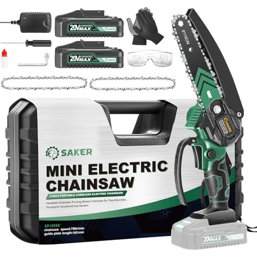 Image of Saker Mini Chainsaw,6 Inch Portable Electric Chainsaw Cordless, Small Handheld Chain saw for Tree Branches,Courtyard, Household and Garden,Gift for Men Dad(SK1806D-G)